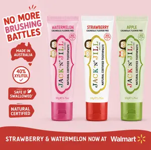 NEW! Three Pack Natural Certified Fluoride Free Baby and Kids Toothpaste: Strawberry, Watermelon and Apple