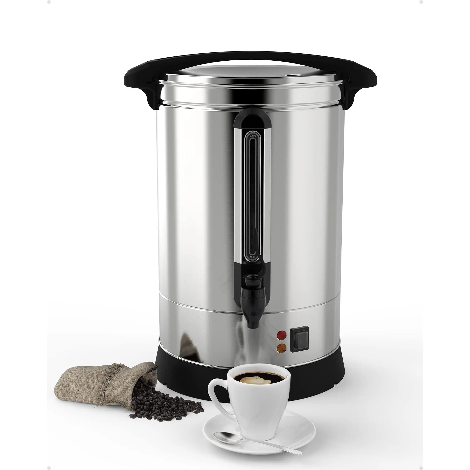 GARVEE Sturdy 304 Stainless Steel Percolator Coffee Urn with Easy-Pour Spout, Handles, Lid, Single-Layer Commercial Look Maker, 14L 100-Cup Large Capacity for Catering, Offices
