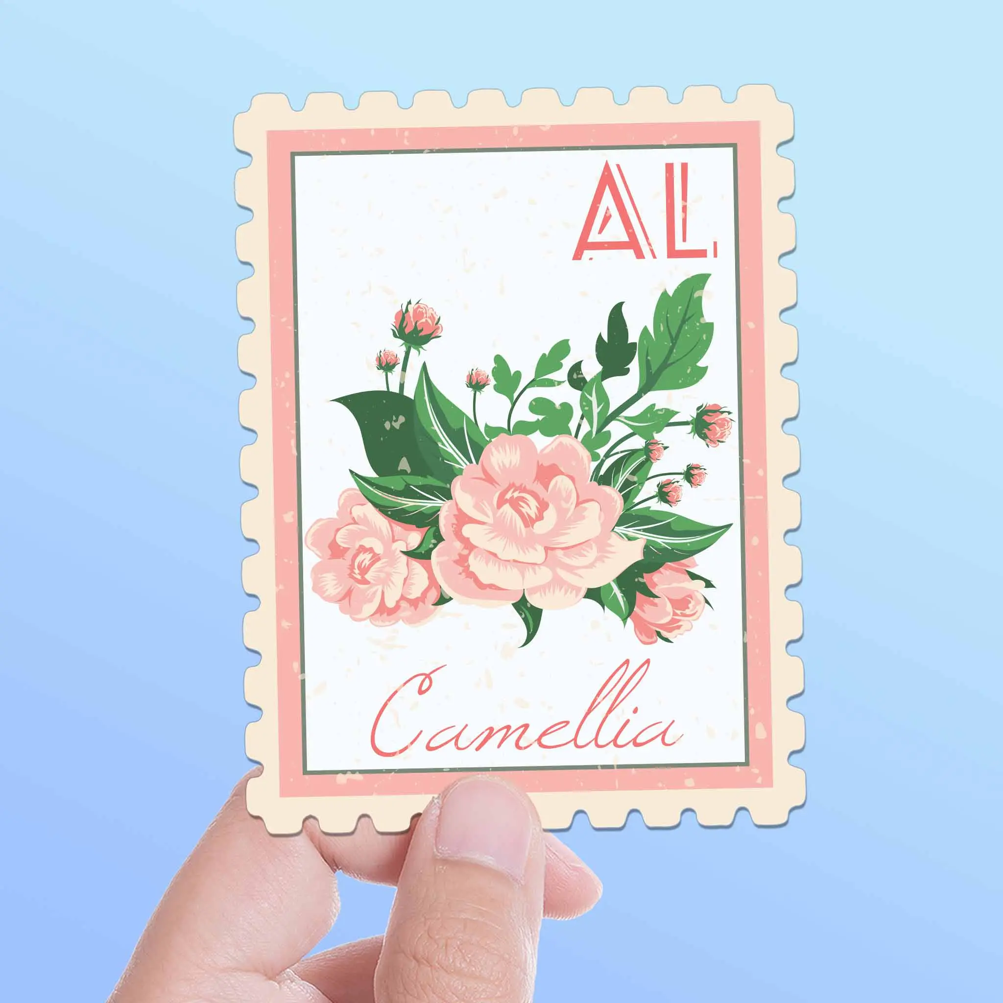 Alabama State Flower Camellia Sticker - AL Vintage Stamp Decal