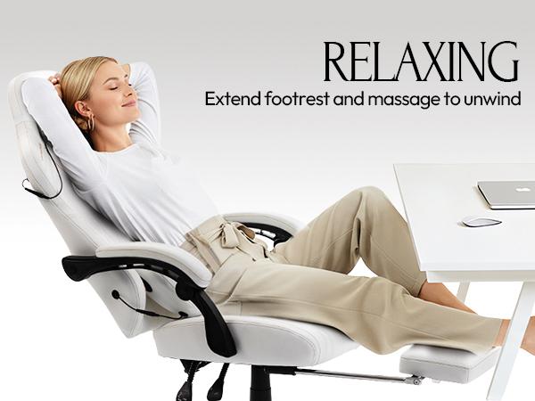 Dowinx Gaming Video Gaming Chair with Shiatsu Neck Massage and Lumbar Support Big and Tall Home Office High Back Recliner Height Adjustable Ergonomic Comfy Leather Computer Desk Chair