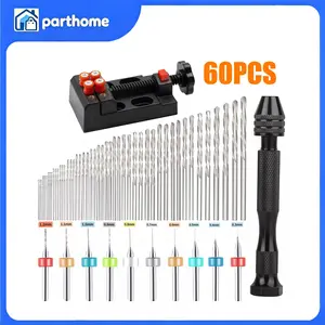 60Pcs Mini Micro Hand Drill Bits Set Small Manual Keyless Chuck Pin Vise Rotary