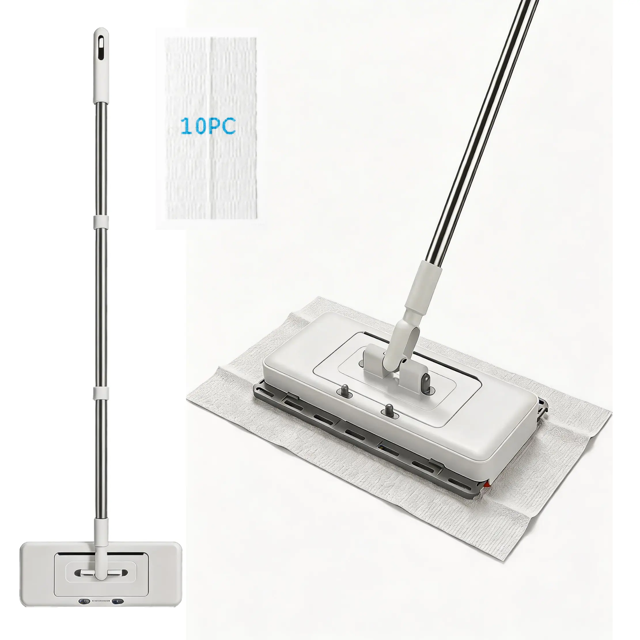 Upgrade Flexi Clamp Mop Kit 2in1 Full Size Snap-Grip Lazy Sweeper Mop with Convenient Cloth Changing Compatible with Swiffer Pads Hardwood Tile Marble Floor Cleaning with 10 Dry Cloths