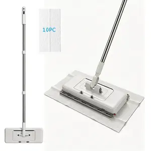 Upgrade Flexi Clamp Mop Kit 2in1 Full Size Snap-Grip Lazy Sweeper Mop with Convenient Cloth Changing Compatible with Swiffer Pads Hardwood Tile Marble Floor Cleaning with 10 Dry Cloths