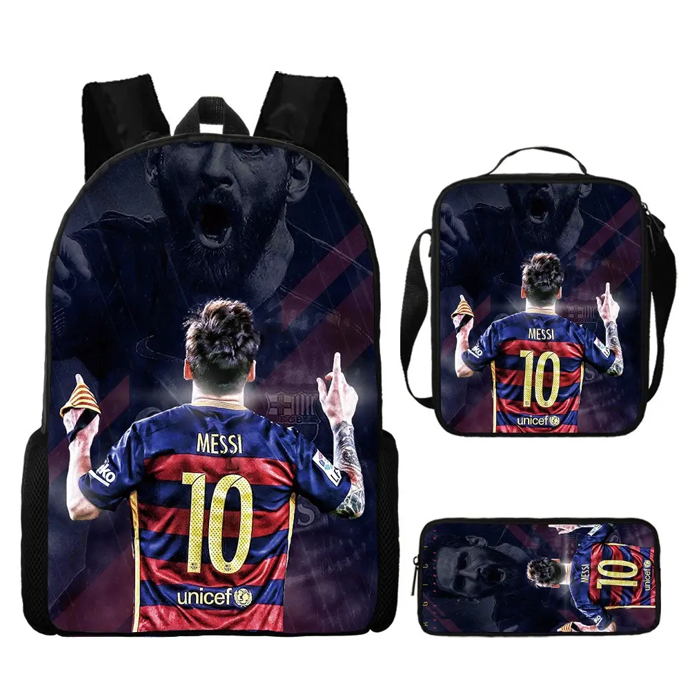 3pcs Sports Messi Backpacks With Lunch Bag Burden Alleviation Girls Boys School Bags Capacity Laptop Outdoor Mochilas