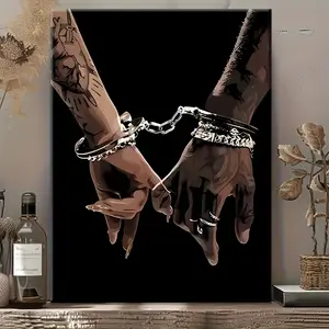 1pc 2D An African American couple held hands canvas painting wrapped frame art, wall art print poster ready to hang decoration, modern simple office, living room, bedroom, bathroom decoration. Halloween, Christmas, housewarming gift, perfect room aes