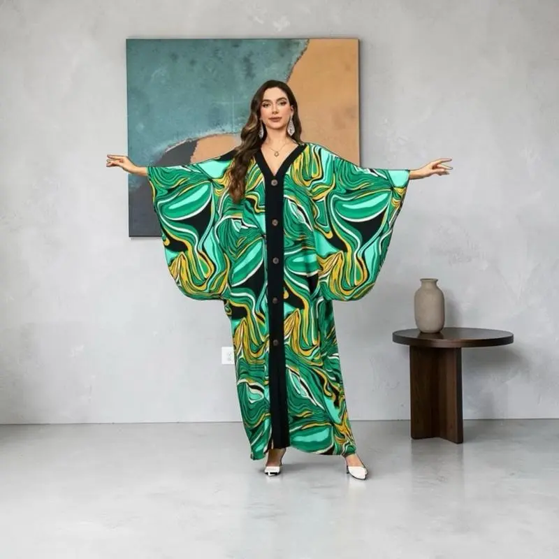 Women's Modest Islamic Kaftan Dress - 1-Size-Fits-Most, Summer Casual, Beach Vacation & Home Wear