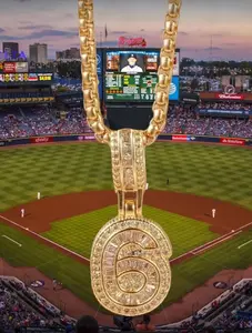 14K Gold Plated Iced CZ Baseball Number Pendant Necklace #6