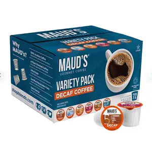 Maud's Decaf Gourmet Coffee Single Serve Cups, Variety Pack 72 ct. Beverage Bean Flavored Flavor