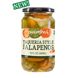 Pickerfresh Taqueria Style Jalapenos Hot Crunchy Peppers with Garlic & Bay Leaf for Tacos Nachos Sandwiches