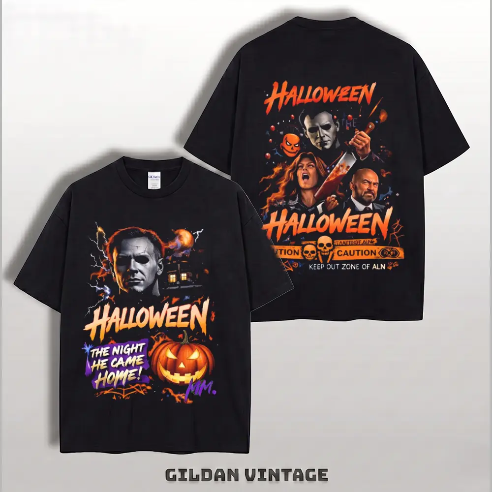 Vintage Horror Pumpkin Killer Halloween Shirt, Slasher Movie Graphic Tee, Spooky Season Unisex Gildan T-Shirt, Retro Scary Fall Gift