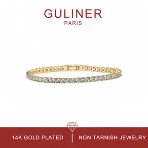 GULINER PARIS 14K Gold Plated Hypoallergenic Gold Bracelets for Women 3mm Cubic Zirconia Classic Tennis Bracelet Size 6.5-7.5 Inch Non Tarnish Jewelry
