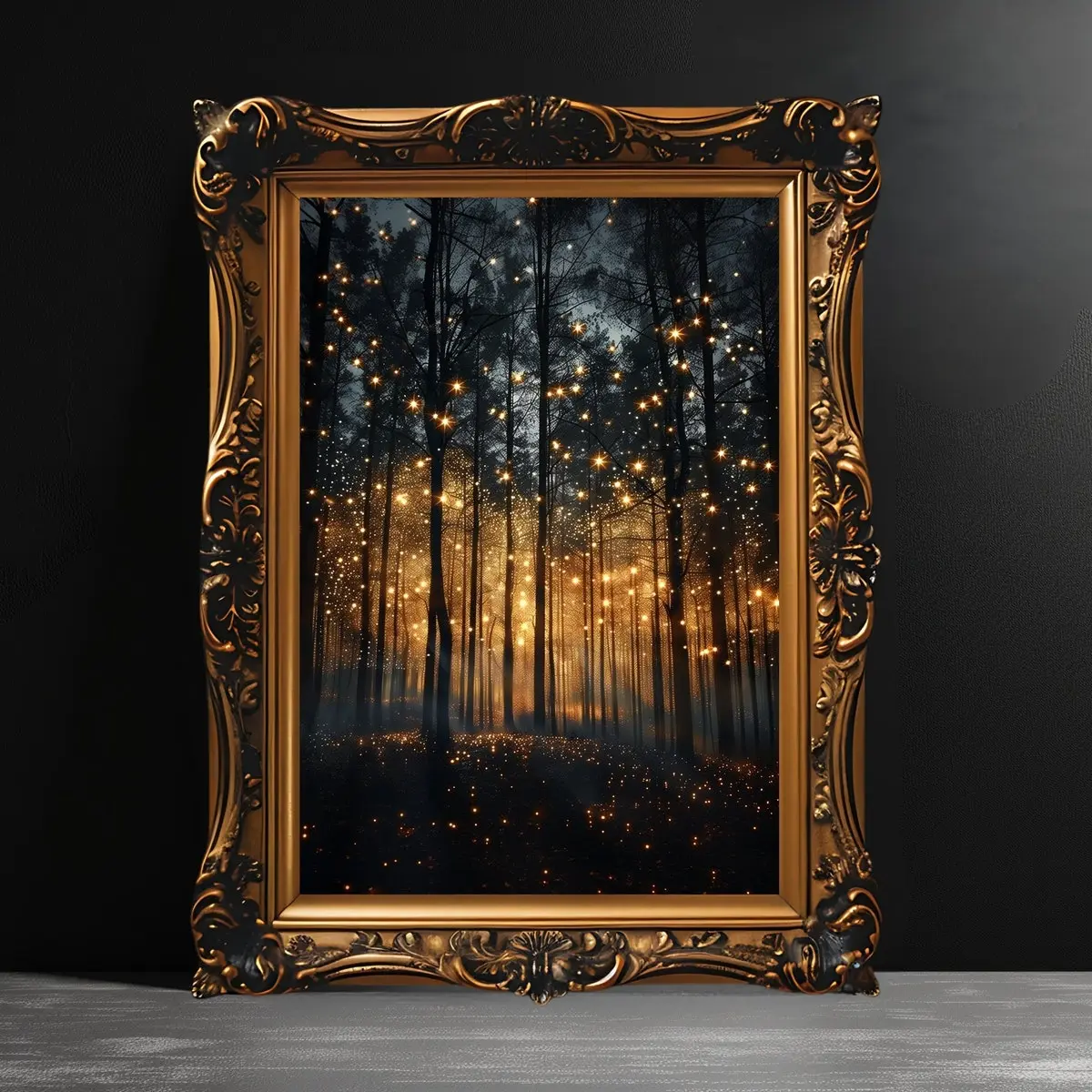 Magical Forest Wall Art Print, Moody Botanical Poster, Dark Fairycore, Forest Landscape Decor, Enchanted Fireflies Decoration, Room Decor, Unframed