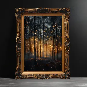 Magical Forest Wall Art Print, Moody Botanical Poster, Dark Fairycore, Forest Landscape Decor, Enchanted Fireflies Decoration, Room Decor, Unframed