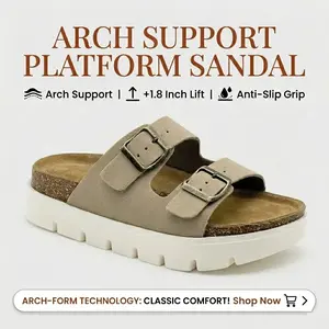 Women's Slides Sandals Suede Platform Sandals for Women With Double Adjustable Buckle Chunky Walking Shoes Footwear