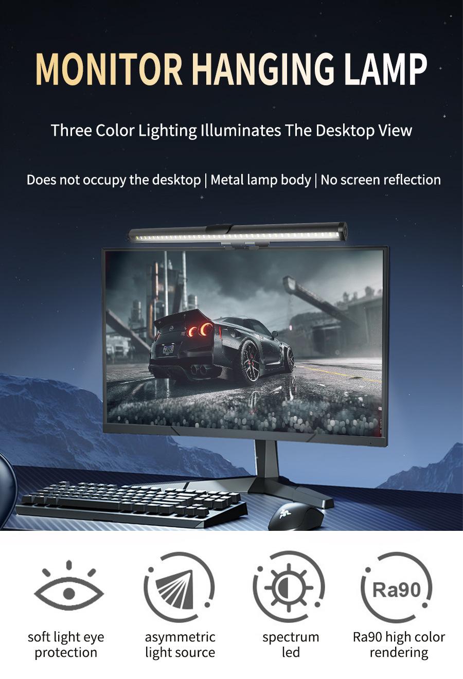 Computer Monitor Light, Screen Monitor Light Bar for Eye Caring, USB Reading LED Task Lamp with Touch Control & Stepless Dimming, 3 Color Modes No Glare Space Saving for Home Office Desk  There are also RGB40cm optional  Rgb Lighting Led Ambient Lighting