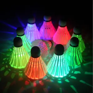 LED Glow-in-the-Dark Badminton Shuttlecocks - with Multi-Color Lighting (Green, Orange, Red, Blue, Pink, Cyan, Purple, Magenta, Yellow, White, Black), Non-Slip Grip, for Night Training, Tournaments, Parties - Indoor/Outdoor Use - Compatible