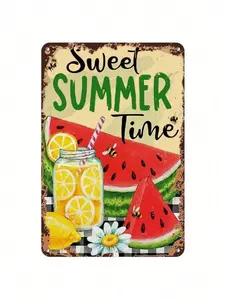 Vintage Sweet Summer Watermelon Lemonade Metal Wall Sign – Rustic Tinplate Decor With Vibrant Colors, Home, Cafe, Office, 8X12, Lemon Kitchen Decor