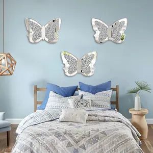Large Butterfly Shaped Mirror for Home Décor, Crystal Crushed Diamond Silver Mirror,13.39”X19.69”Butterfly Decorations for Room Decor for Kids Nursery Classroom Wedding Décor.