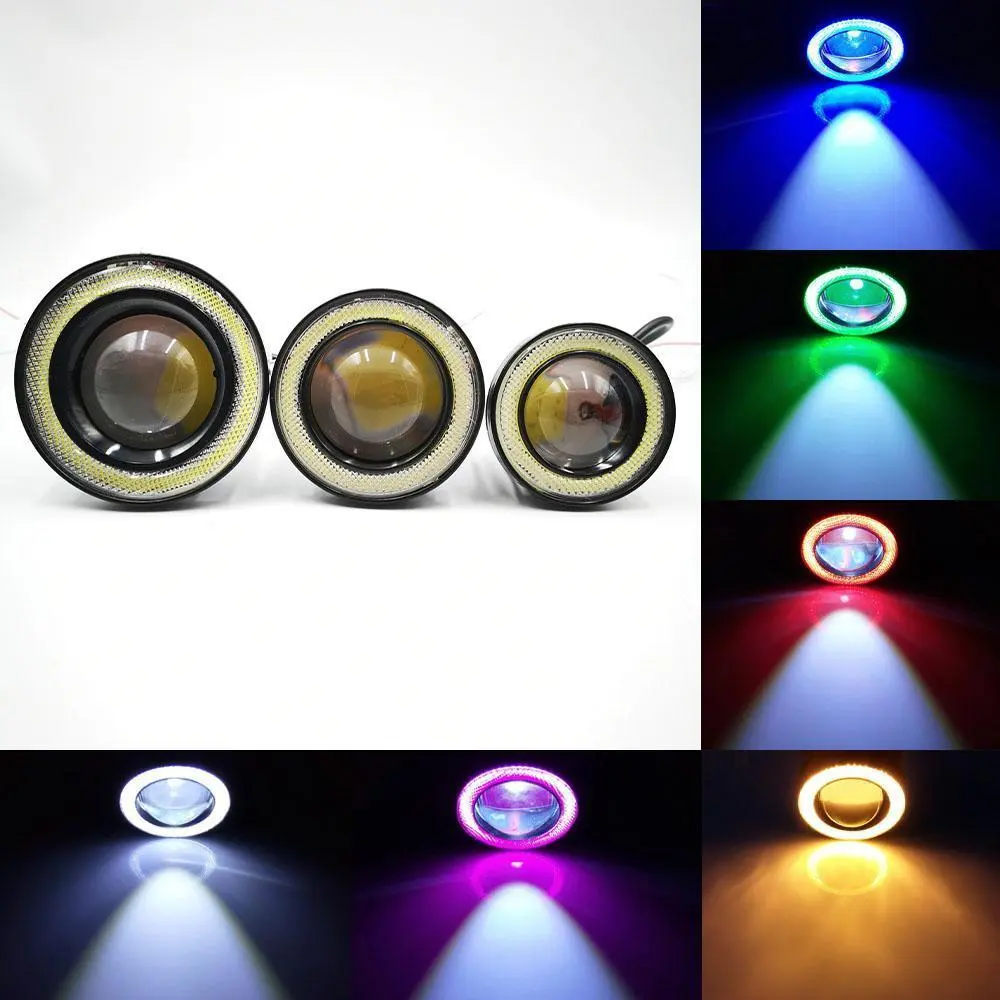 2pcs Angel Eyes Fog Lamp 64mm 76mm 89mm 12V Universal COB LED DRL Fog Driving Lights white blue pink yellow green red