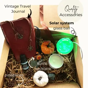 Boo Box Gift for Him Sci-fi Gift Travel Journal Solar System Glass Ball Autumn Gift Box Thanksgiving Gift Bundle Unique movie Gift for Him