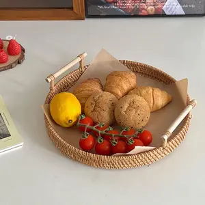 Handmade Woven Bamboo Storage Tray, Fruit Basket for Living Room, Home Use Snack Plate, Picnic Bread Basket, Single Piece