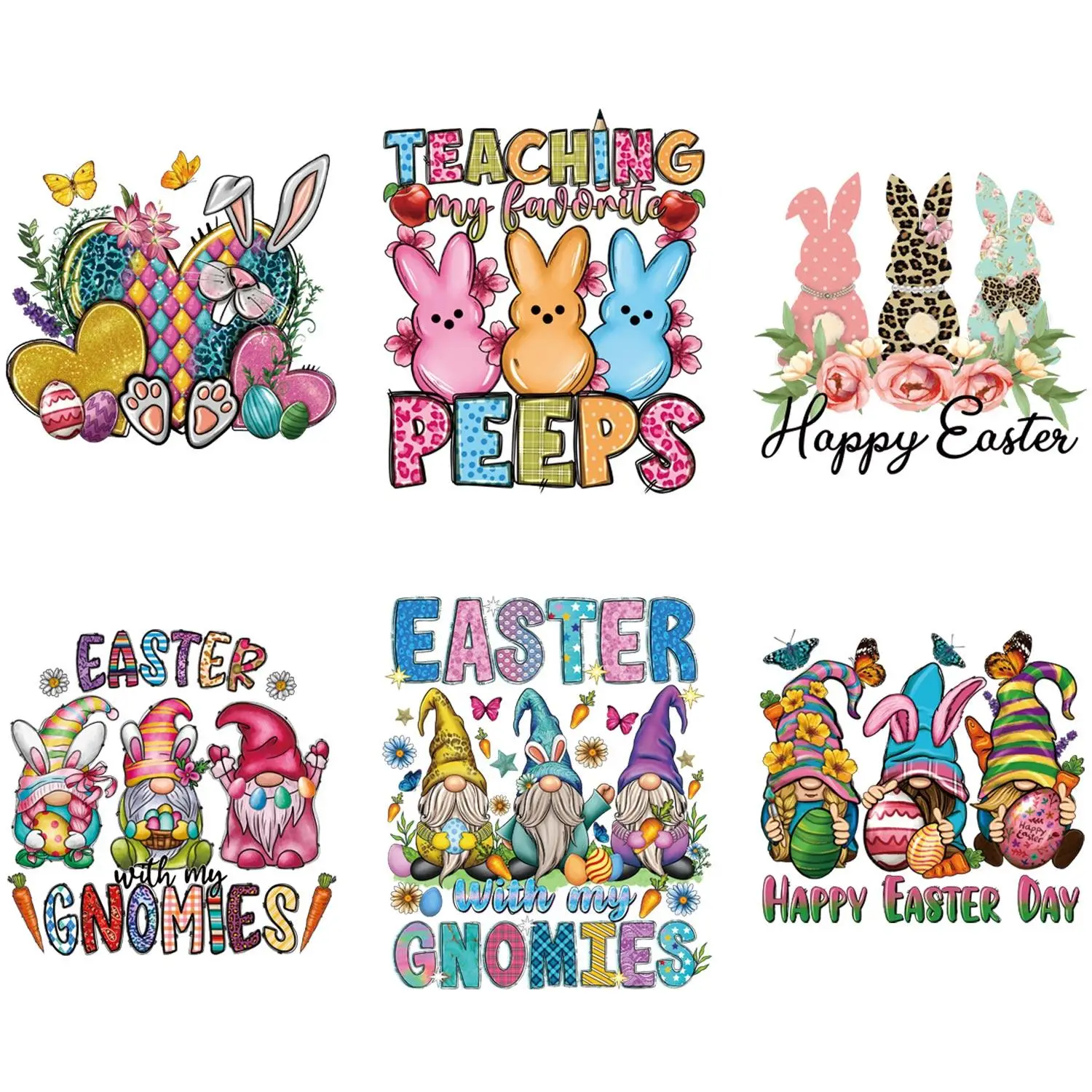 Cartoon Rabbit & Letter Pattern Heat Transfer Sticker, 6pcs Easter Theme DIY Clothing Decoration for T-shirt, Jacket, Hoodies