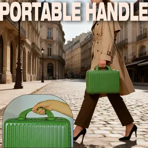 Green Striped Hard Shell Makeup Case | Portable Mini Travel Cosmetic Organizer with Elastic Straps | Durable ABS Vanity Bag