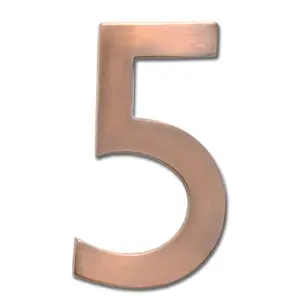 212 MAIN Classical House Number 5 - Solid Cast Brass Premium Metallic Finish Wall/Hand Decor Sign, 4-in Floating Mount Architectural Mailbox Sign, Antique Style (Classical House Numbers, Premium Metallic Finish Options)