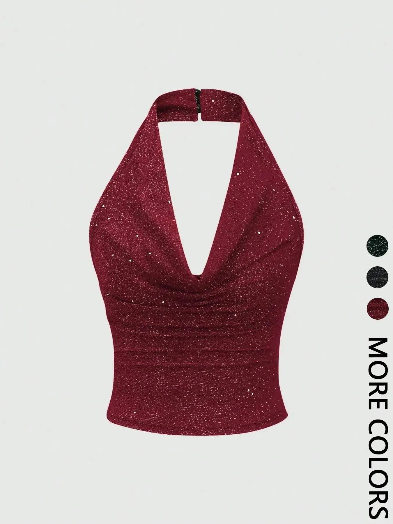 Women's Halter Top Sleeveless Sparkle Glitter Shiny Ruched Blouse Camisole - Party Outfit Essential,GlamFashion