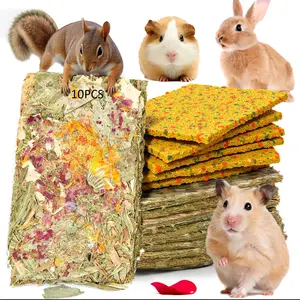 Grembeb 2-in-1 Handheld Rabbit Chew Toy & Crisp Treat - Timothy Hay Chips with Goat Milk Powder, Korean Cabbage for Dental Care, Anxiety Relief - Suitable for Guinea Pigs, Hamsters, Chinchillas