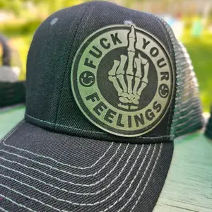F your feelings laser engraved leather patch hat