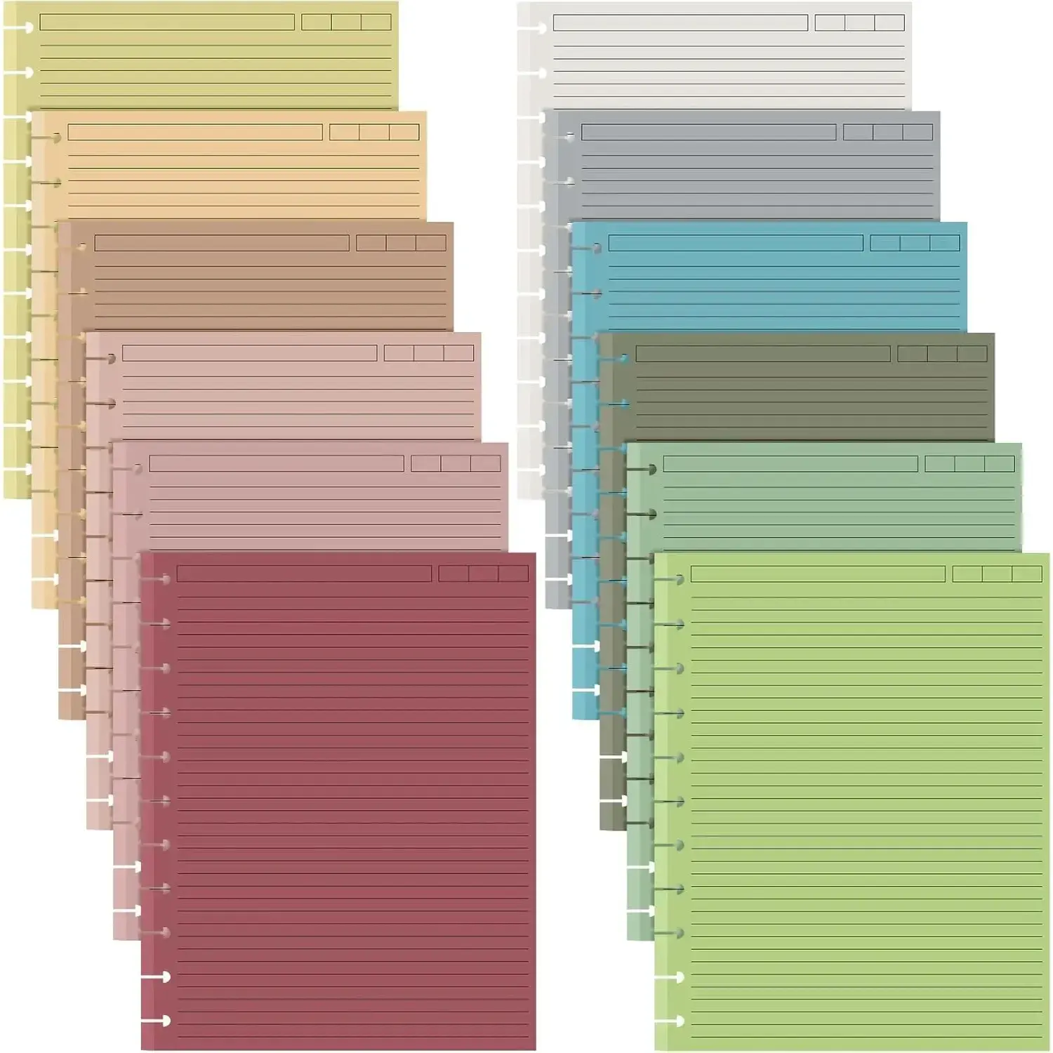 12 Pack 240 Sheets Colored Discbound Refill Paper 8.5 x 11 Inch College Ruled 11 Disc Letter Size Multicolored Refill Notebooks Lined Paper for Journaling(Gemstone Colors)