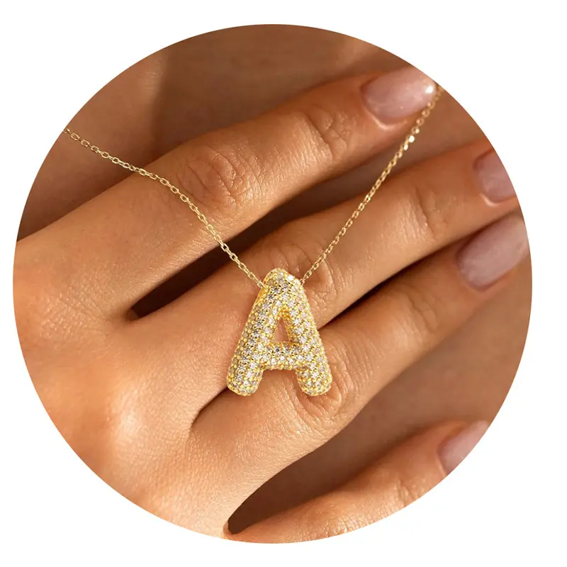 Gold-Plated Bubble Letter Necklace with Pendant - Elegant Design for Women, Ideal Gift for Mother's Day and Daily Wear
