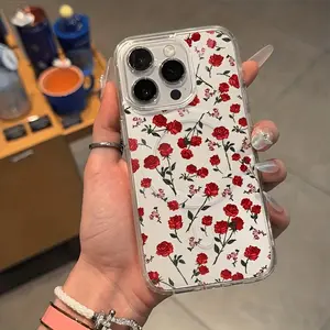 1pc Red Rose Pattern Magnetic Phone Case, supports wireless charging, provides drop protection, and features magnetic adsorption. Compatible with iPhone 11/17 Pro Max, Samsung Galaxy S25/S24/S23 Ultra. A perfect Valentine's Day gift.