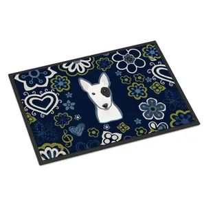 212 MAIN Carolines Treasures BB5060MAT 18x27in Blue Flowers Bull Terrier Action Back Felt Floor Mat - Durable and Fade-Resistant Household Decorative Indoor-Outdoor Rug
