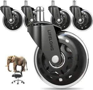 Lifelong Office Chair Wheels - Replacement Rubber Chair Casters for Hardwood Floors and Carpet, Set of 5, Heavy Duty Office Chair casters for Chairs to Replace Office Chair mats - Fits 98%