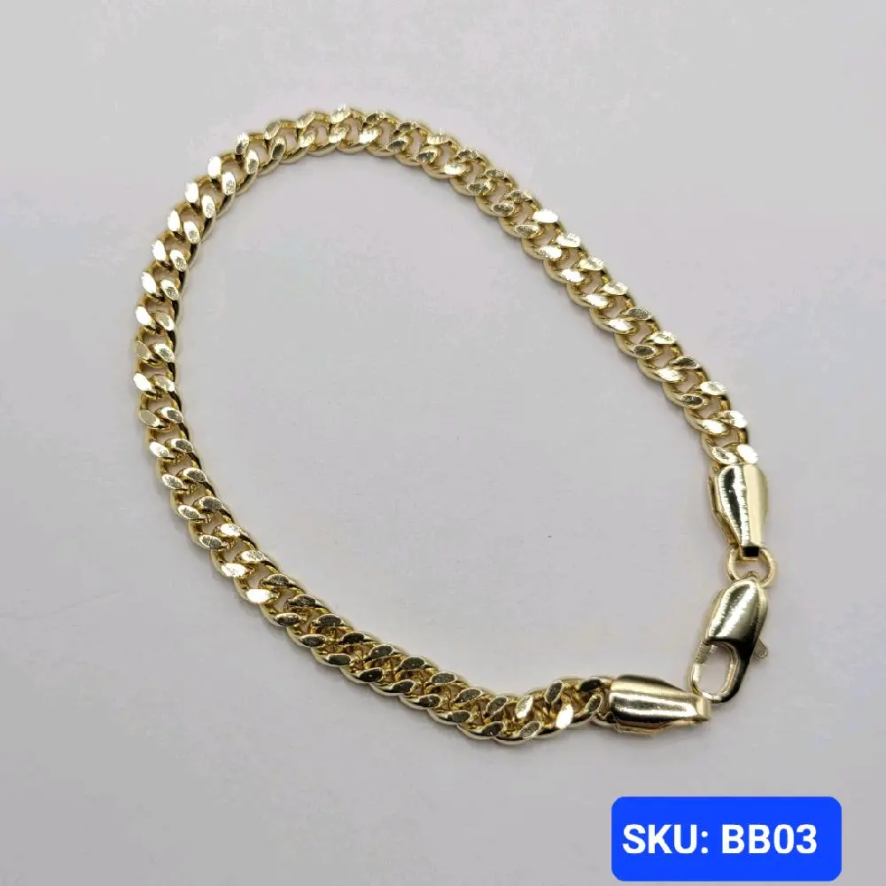 Bracelet Cuban Link Style Laminated-Gold 6 Inches 4 Millimeters for Babies & Small Kids Size Jewelry Accessory SKU : BB03