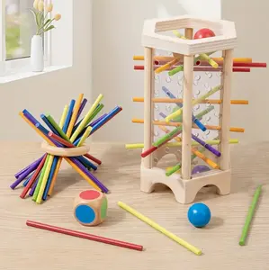 Wooden Balancing Sticks & Balls Game Set - Interactive Family & Adult Strategy Game for Dexterity & Fun, Colorful Pegs & Dice for Party Entertainment & Skill Building, Classic Tabletop Toy for Gift & Developmental Play colorful stacking block
