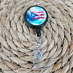 Puerto Rico Retractable Badge Holder Clip ID Card Holder with Flag Design Secure and Convenient