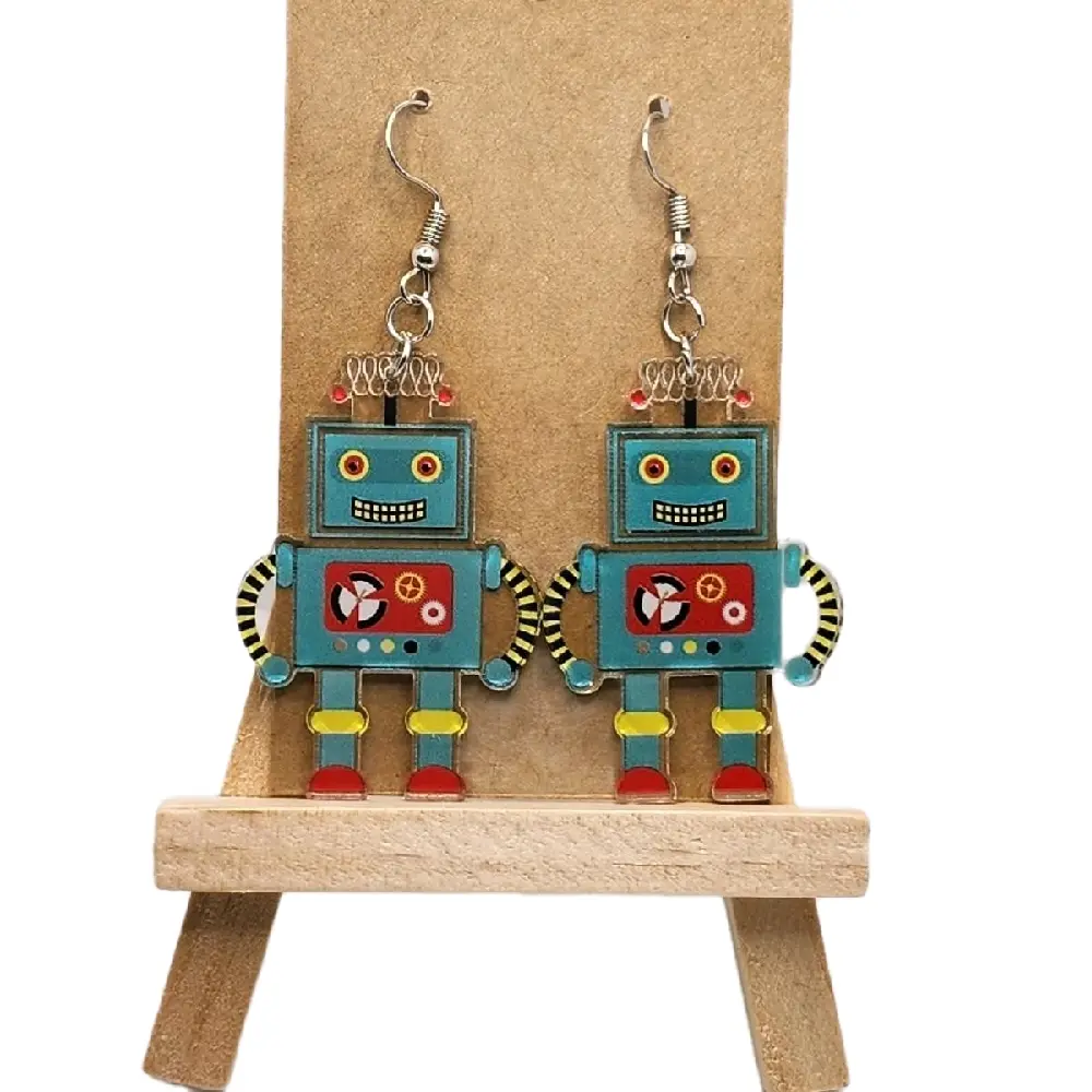 Robot Earrings - Durable Plastic Hook Earrings with Intricate Robot Design - Lightweight & Eye-Catching Futuristic Jewelry Accessory for Event Outfit