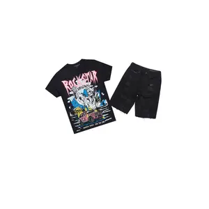 Kip Black T-Shirt/Denim Short Set