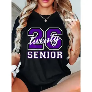 100% Cotton Senior Class 2026 Graduation Purple Letters on the back T-Shirt