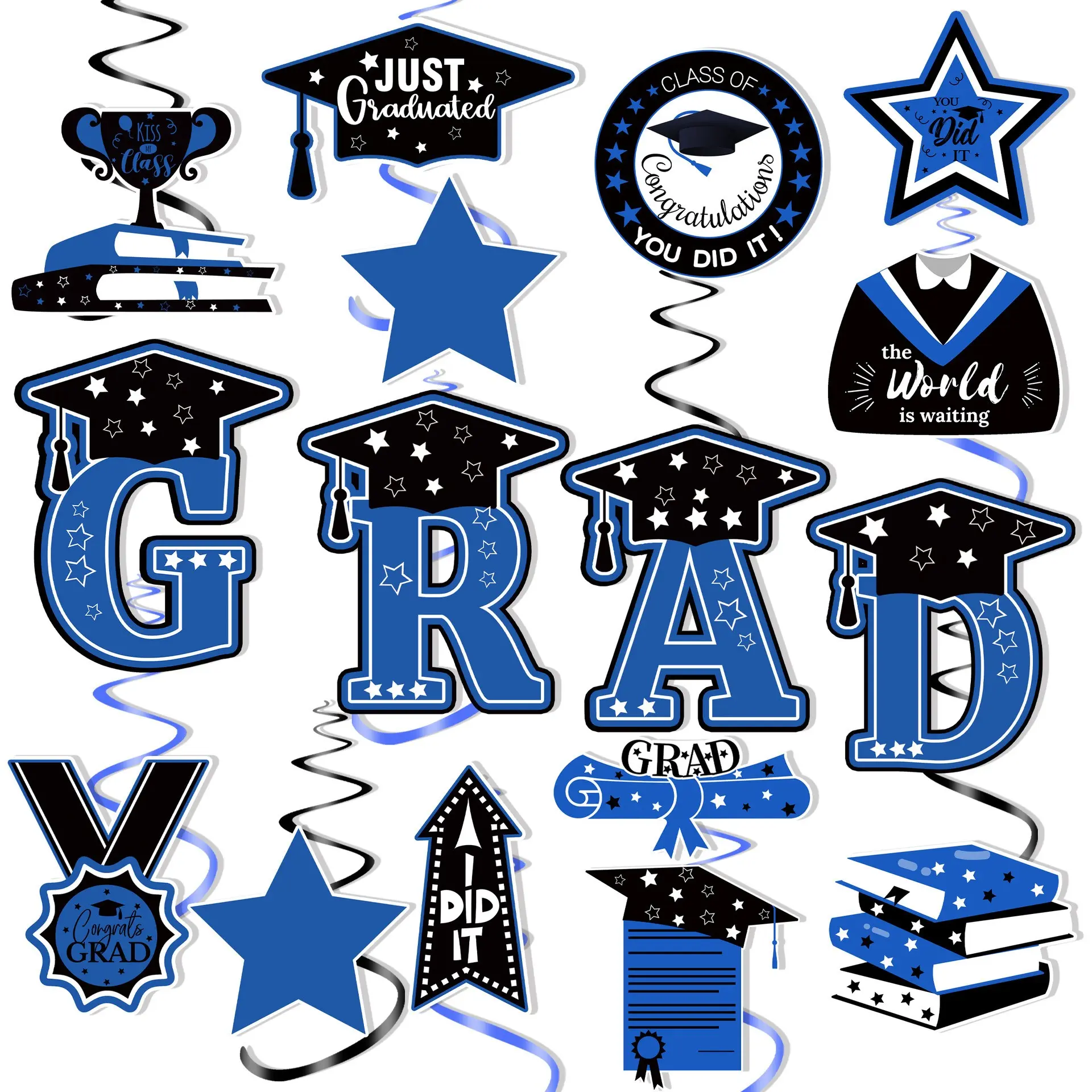 16 Sets 2026 Graduation Hanging Fringe Decorations, Blue Graduation Ribbon Decor, Party Supplies for 2026 Graduation Celebration