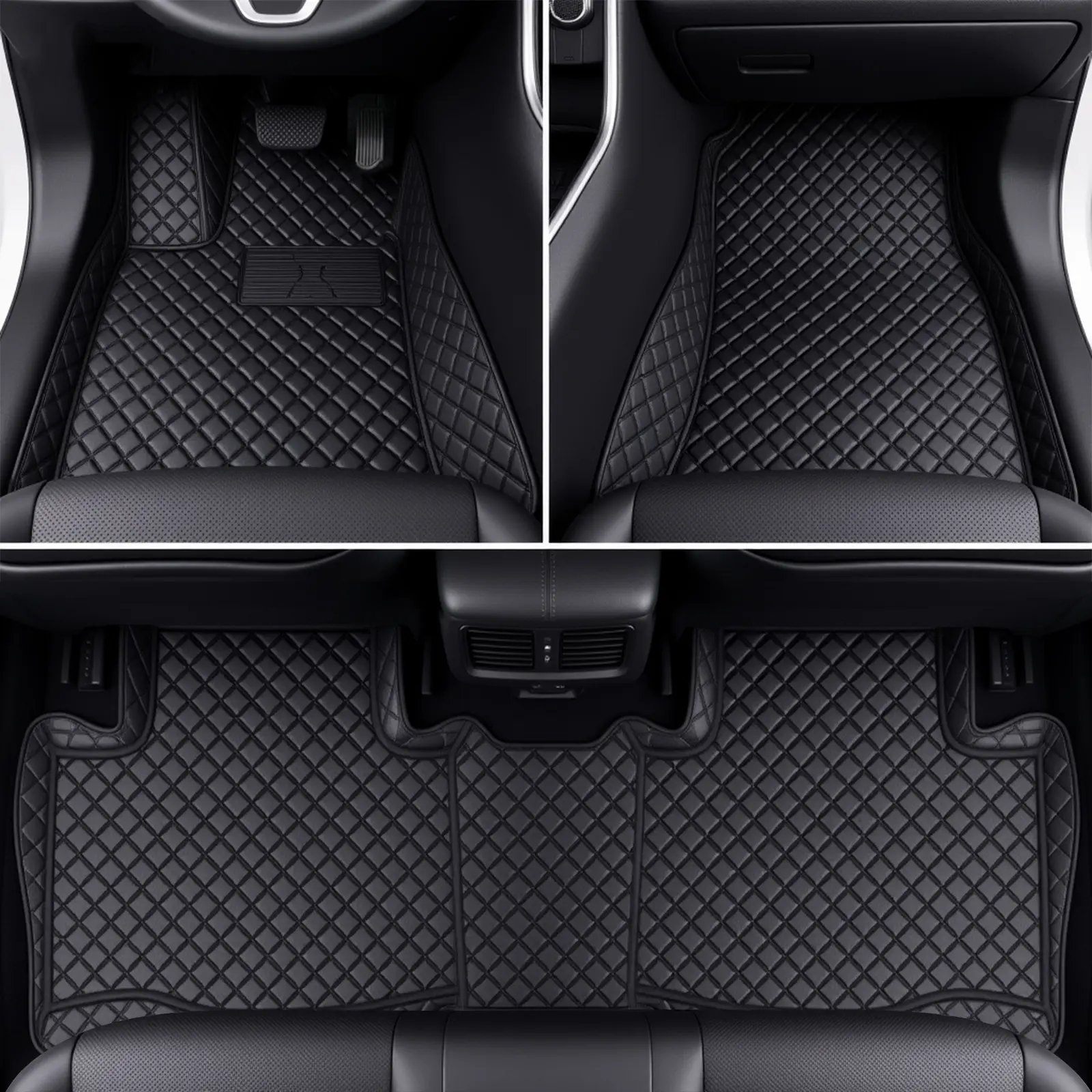 Custom-Fit Car Floor Mat Sets for 2023-2025 Honda CR-V, Diamond Quilted PU Leather Floor Liners, Full Coverage, Waterproof, All-Weather Car Interior Protection
