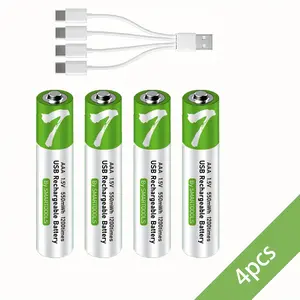 Compatible with 4 AA and AAA rechargeable batteries, type-c interface, with fast charging cable, AAA750mWh and 2600mWh lithium AA rechargeable lithium-ion batteries, 4 1.5V constant output, with smart LED prompt light