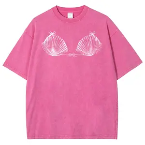 Seashell Bikini Top T-Shirt Seashell Bra Line Art Graphic T-Shirt, Minimalist Mermaid Shell Bikini Print, Gift For Summer & Beach Lovers