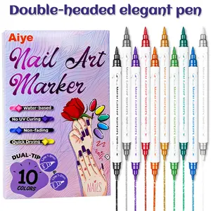 10-Color Dual-tip 3D Nail Art Markers Pens Set with Fine & Broad Nibs, Metallic, Graffiti Dotting Drawing Painting Liner Pen, Waterproof, Quick-Drying, Professional Details And Long-lasting Design,Suitable for Home And Salon DIY, Beginners & Pros