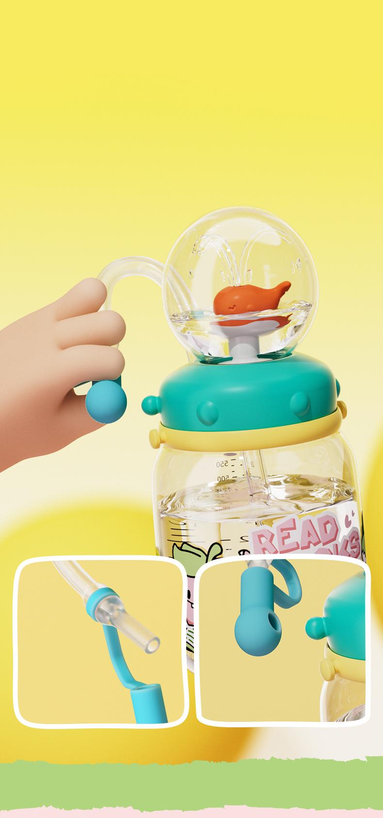 【COMOBEBE】18oz Tritan Sippy Cup – Whale Spray Design, BPA-Free, Spill-Proof, Dishwasher Safe, Fun for everyone Bottle Drinkware