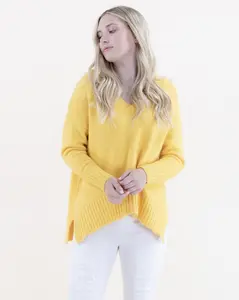 Original USA Women's V-Neck Cozy Casual Pullover Sweater, Ribbed Hems, Fall-Winter Womenswear Knitwear Top