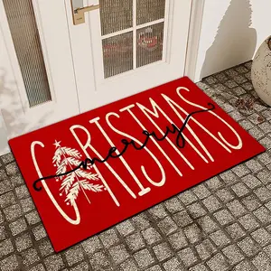 1 Pc Red Christmas Tree Diatom Mud Anti Slip And Water Absorbing Entrance Door Mat Indoor And Outdoor Door Mat Kitchen Dining Room Bathroom Bedroom Decoration Holiday Home Decor Home Decorative Rug